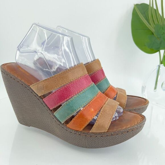 Born Women's Lumi Sandal Size 10 Wedge Platform Slide Strappy Multicolor Leather - Picture 1 of 16